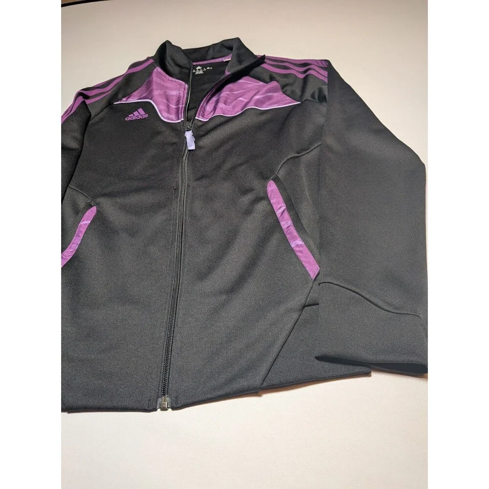Adidas Climalite Full Zip Active Jacket Womens M Black Tribe Purple Three Strips